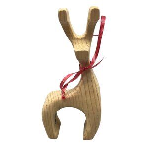 handmade Christmas reindeer carved wood figurine decoration brown 7" READ used w
